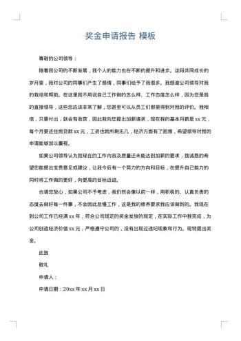 奖金申请报告