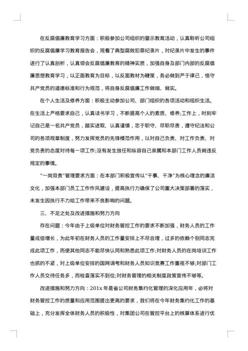 财务负责人工作总结范文