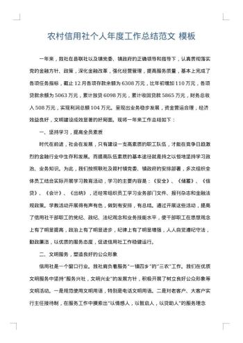 农村信用社个人年度工作总结范文