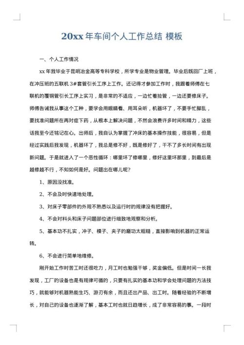 2025年车间个人工作总结