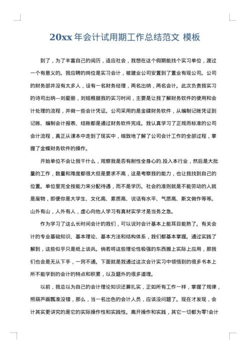 2025年会计试用期工作总结范文