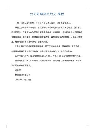 公司处理决定范文