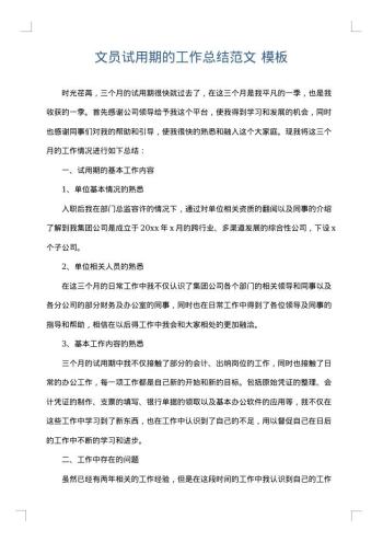 文员试用期的工作总结范文