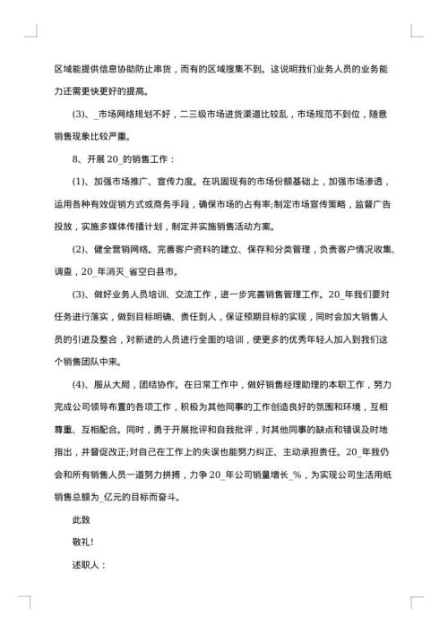 销售经理述职报告模板