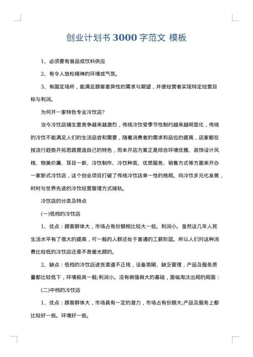 创业计划书3000字范文