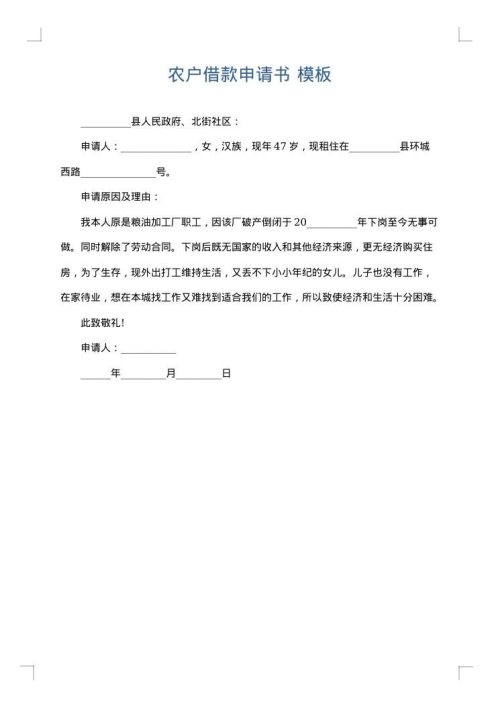 农户借款申请书