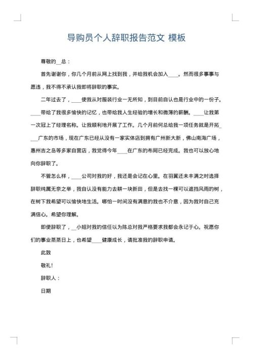 导购员个人辞职报告范文