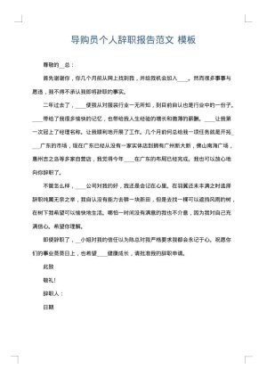 导购员个人辞职报告范文