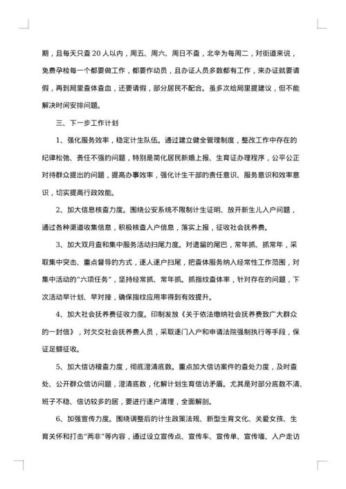 计生办下半年工作总结范文