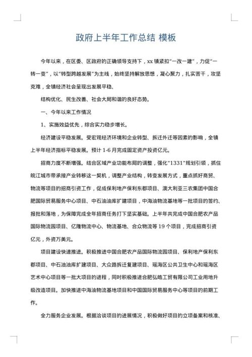 政府上半年工作总结