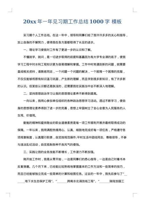2025年一年见习期工作总结1000字