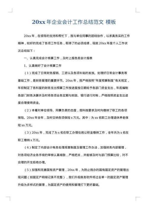 2025年企业会计工作总结范文
