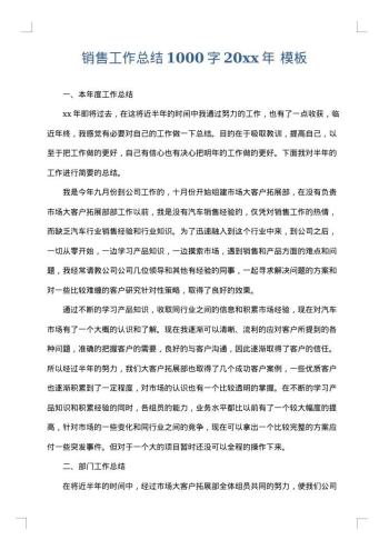 销售工作总结1000字20xx年