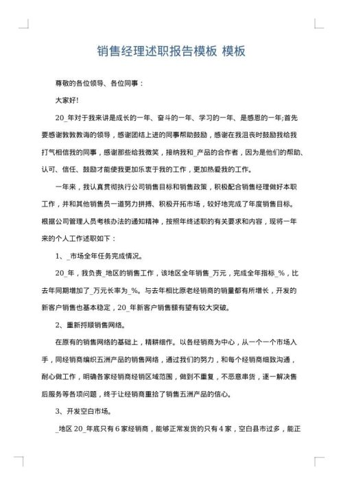 销售经理述职报告模板