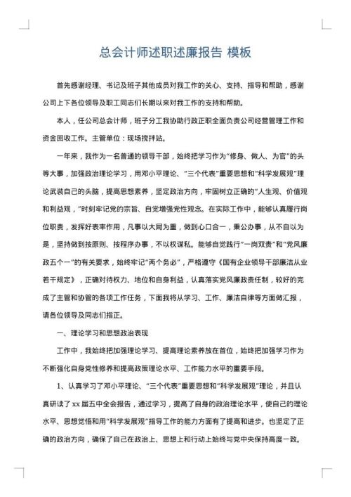 总会计师述职述廉报告