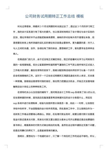 公司财务试用期转正工作总结