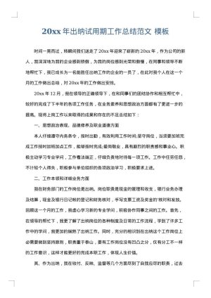 2025年出纳试用期工作总结范文
