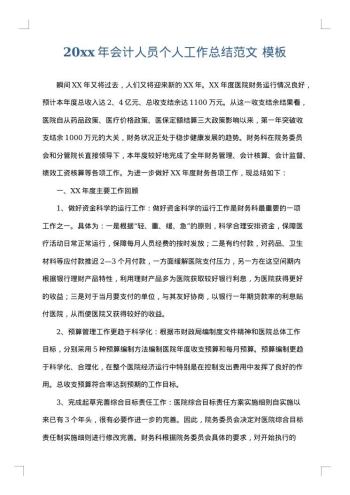 20xx年会计人员个人工作总结范文