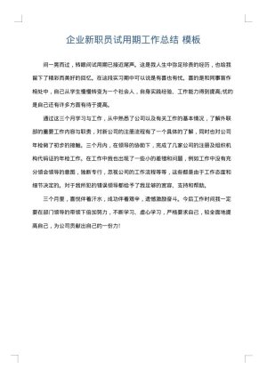 企业新职员试用期工作总结