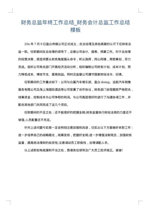 财务总监年终工作总结_财务会计总监工作总结