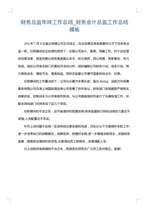 财务总监年终工作总结_财务会计总监工作总结