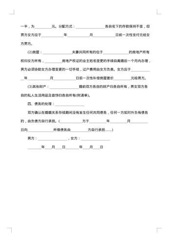 详尽版夫妻离婚协议