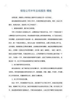 保险公司半年总结报告