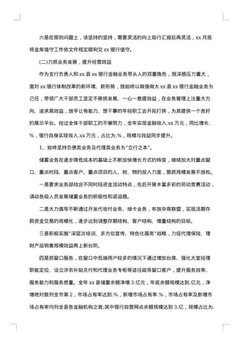 2025年银行行长工作总结范文