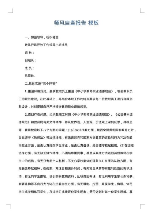 师风自查报告