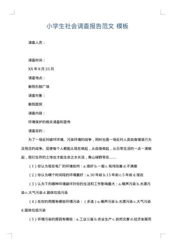小学生社会调查报告范文