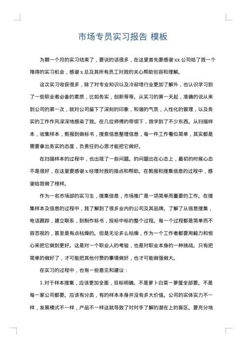 市场专员实习报告
