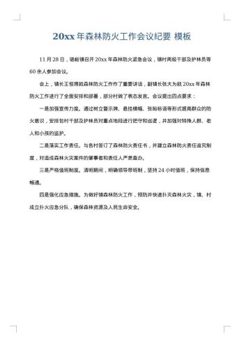 20xx年森林防火工作会议纪要