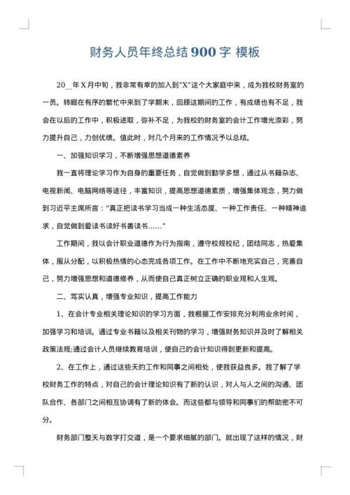 财务人员年终总结900字