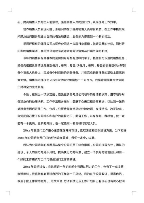 销售经理年终工作总结
