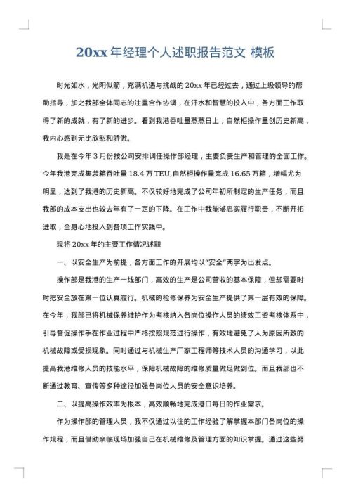 2025年经理个人述职报告范文
