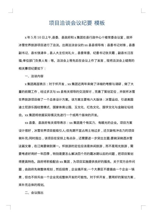 项目洽谈会议纪要