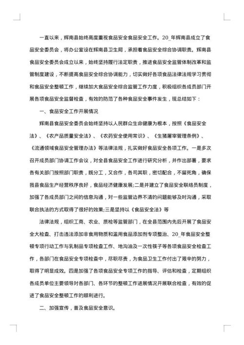 食品安全工作总结范文