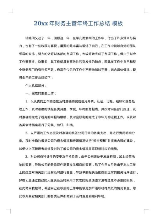 2025年财务主管年终工作总结