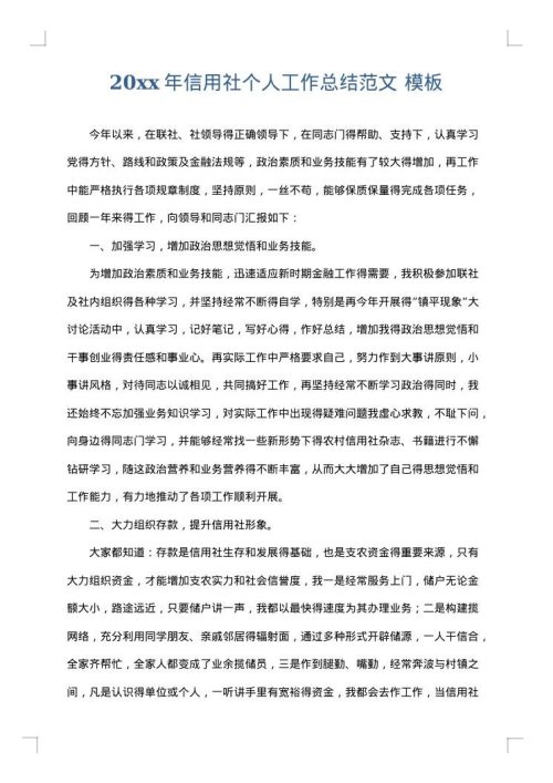 2025年信用社个人工作总结范文