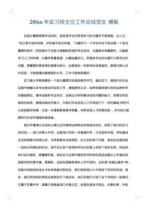 2025年实习班主任工作总结范文