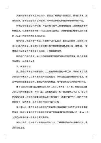 销售人员的精选试用期工作总结