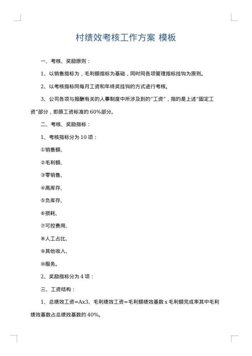 村绩效考核工作方案