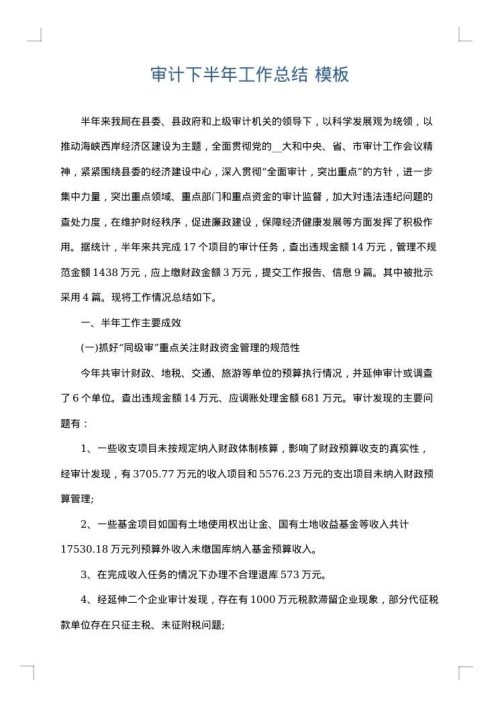 审计下半年工作总结