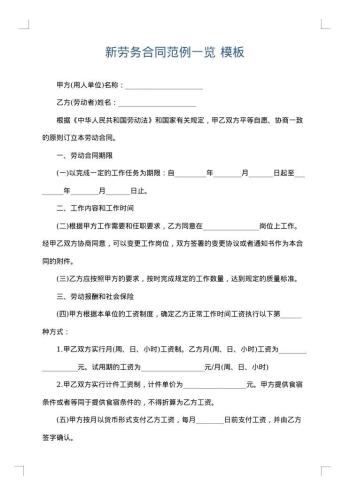 新劳务合同范例一览