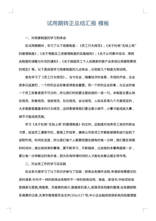 试用期转正总结汇报