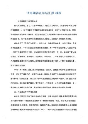 试用期转正总结汇报