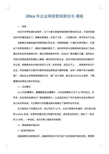 20xx年企业网络营销策划书