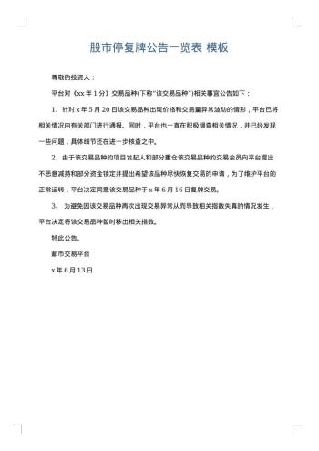 股市停复牌公告一览表