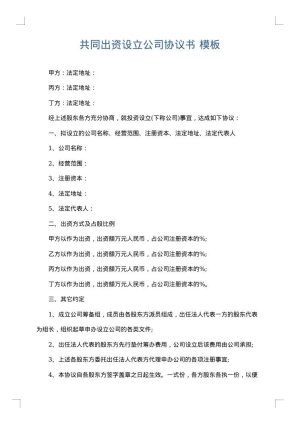 共同出资设立公司协议书