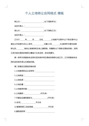 个人土地转让合同格式
